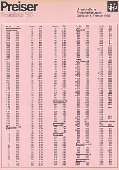 Preisliste 1985