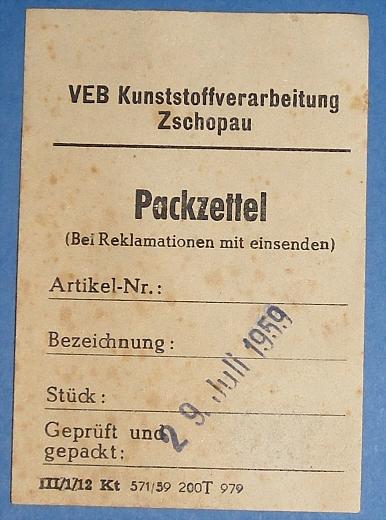 MIG-15 Packzettel